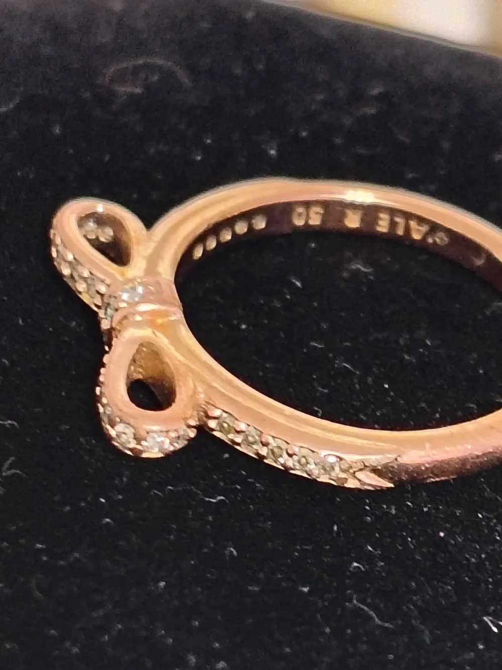 PANDORA Bow Ring Rose Gold Plate Over Sterling Clear CZ Ribbon Band ALE R 50